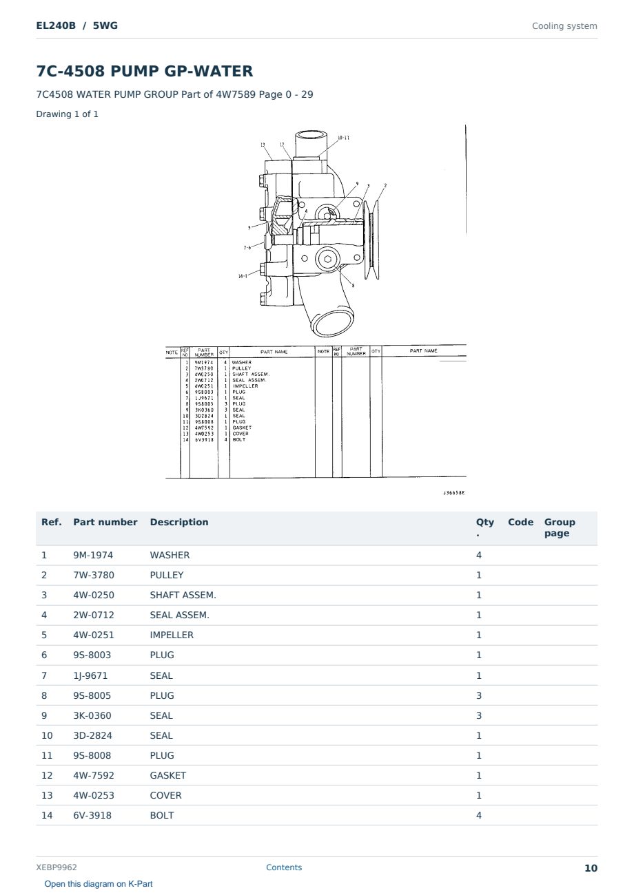 Caterpillar EL240B S/N 5WG Partsbook XEBP9962 (English) - sample page 10 of 10 Caterpillar EL240B S/N 5WG Partsbook XEBP9962 (English) - sample page 10 of 10