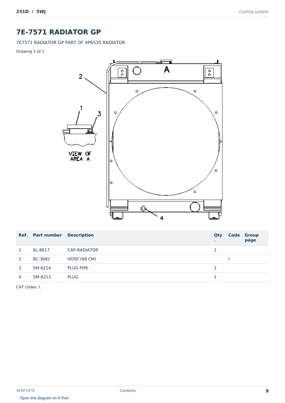 Caterpillar 231D S/N 5WJ Partsbook SEBP1978 (English) - sample page 9 of 10 Caterpillar 231D S/N 5WJ Partsbook SEBP1978 (English) - sample page 9 of 10