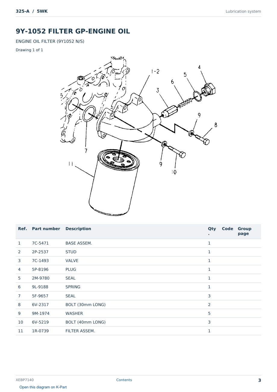 Caterpillar 325-A S/N 5WK Partsbook XEBP7140 (English) - sample page 3 of 10 Caterpillar 325-A S/N 5WK Partsbook XEBP7140 (English) - sample page 3 of 10