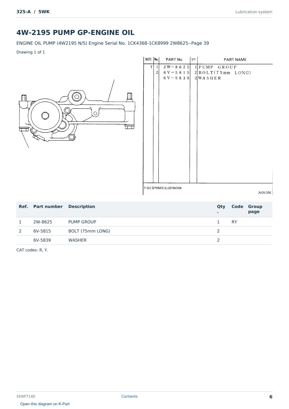 Caterpillar 325-A S/N 5WK Partsbook XEBP7140 (English) - sample page 6 of 10 Caterpillar 325-A S/N 5WK Partsbook XEBP7140 (English) - sample page 6 of 10