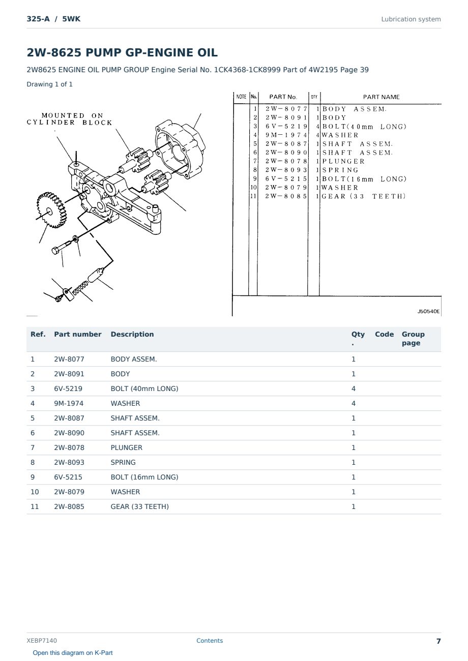 Caterpillar 325-A S/N 5WK Partsbook XEBP7140 (English) - sample page 7 of 10 Caterpillar 325-A S/N 5WK Partsbook XEBP7140 (English) - sample page 7 of 10
