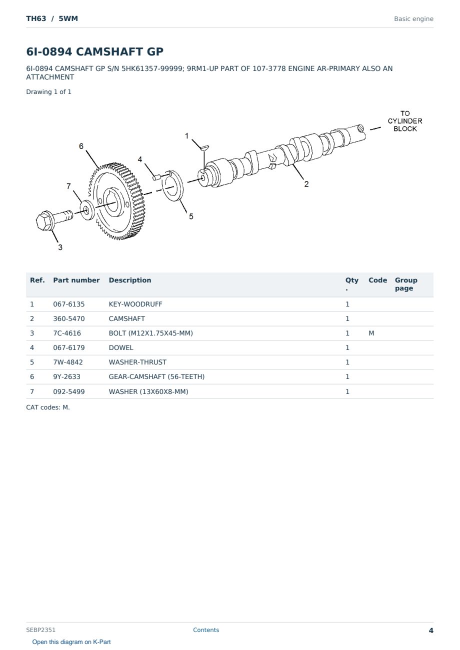Caterpillar TH63 S/N 5WM Partsbook SEBP2351 (English) - sample page 4 of 10 Caterpillar TH63 S/N 5WM Partsbook SEBP2351 (English) - sample page 4 of 10