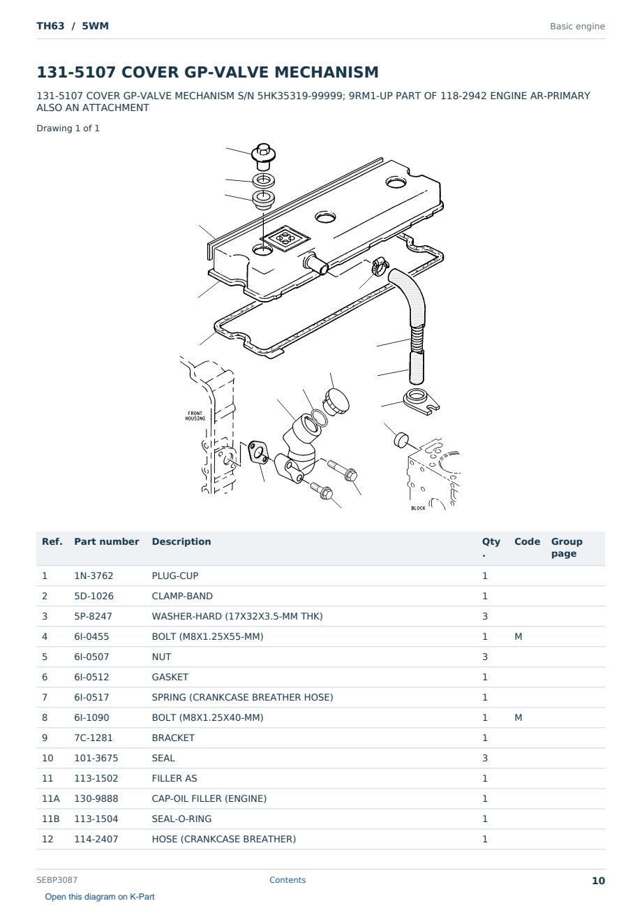 Caterpillar TH63 S/N 5WM Partsbook SEBP3087 (English) - sample page 10 of 10 Caterpillar TH63 S/N 5WM Partsbook SEBP3087 (English) - sample page 10 of 10