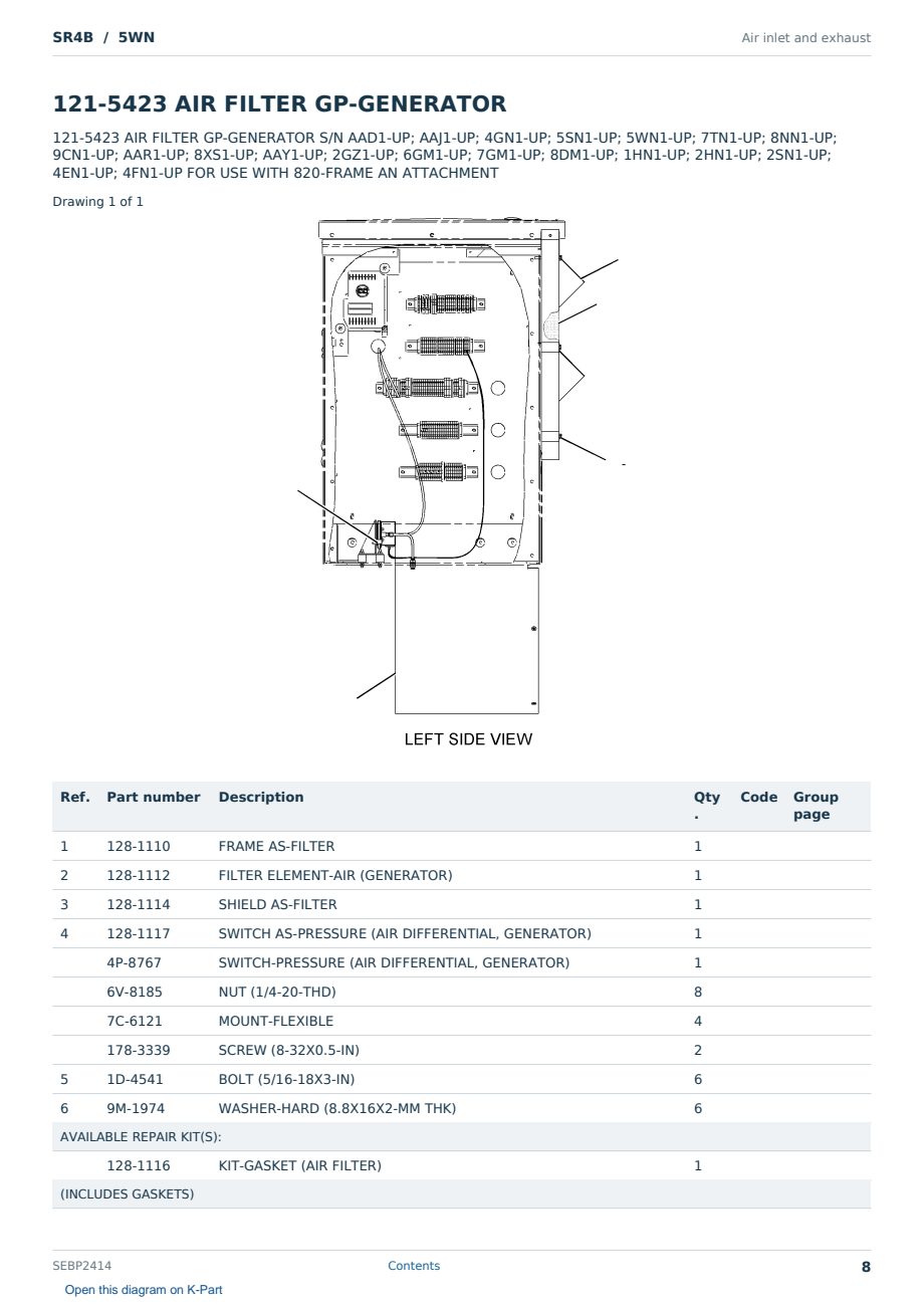 Caterpillar SR4B S/N 5WN Partsbook SEBP2414 (English) - sample page 8 of 10 Caterpillar SR4B S/N 5WN Partsbook SEBP2414 (English) - sample page 8 of 10