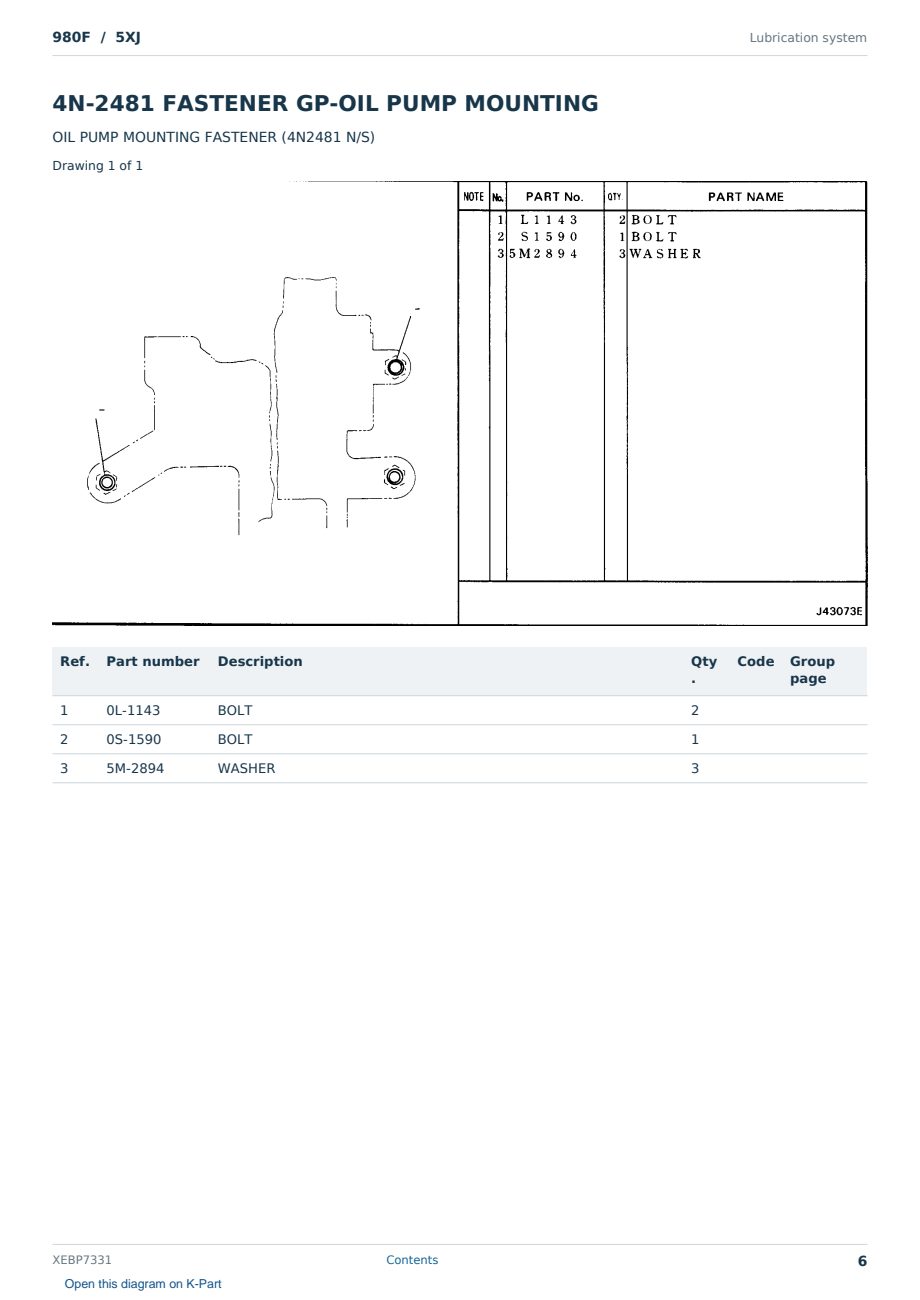 Caterpillar 980F S/N 5XJ Partsbook XEBP7331 (English) - sample page 6 of 10 Caterpillar 980F S/N 5XJ Partsbook XEBP7331 (English) - sample page 6 of 10