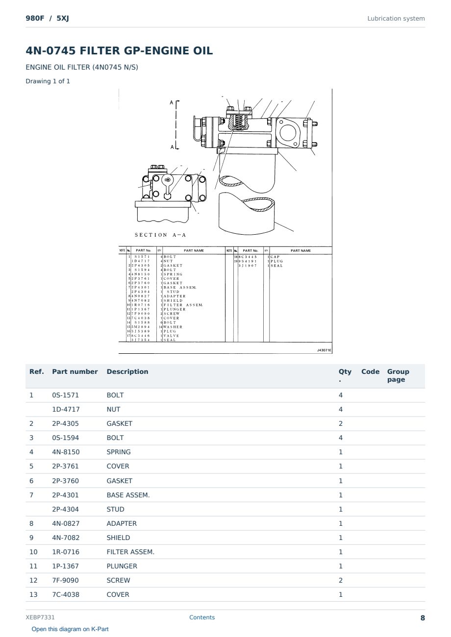 Caterpillar 980F S/N 5XJ Partsbook XEBP7331 (English) - sample page 8 of 10 Caterpillar 980F S/N 5XJ Partsbook XEBP7331 (English) - sample page 8 of 10