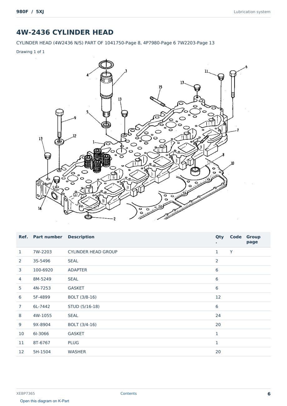 Caterpillar 980F S/N 5XJ Partsbook XEBP7365 (English) - sample page 6 of 10 Caterpillar 980F S/N 5XJ Partsbook XEBP7365 (English) - sample page 6 of 10