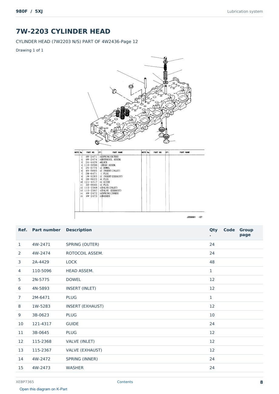 Caterpillar 980F S/N 5XJ Partsbook XEBP7365 (English) - sample page 8 of 10 Caterpillar 980F S/N 5XJ Partsbook XEBP7365 (English) - sample page 8 of 10