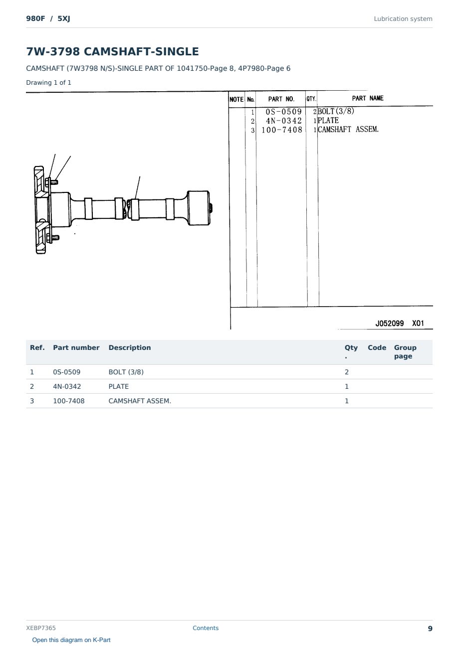 Caterpillar 980F S/N 5XJ Partsbook XEBP7365 (English) - sample page 9 of 10 Caterpillar 980F S/N 5XJ Partsbook XEBP7365 (English) - sample page 9 of 10
