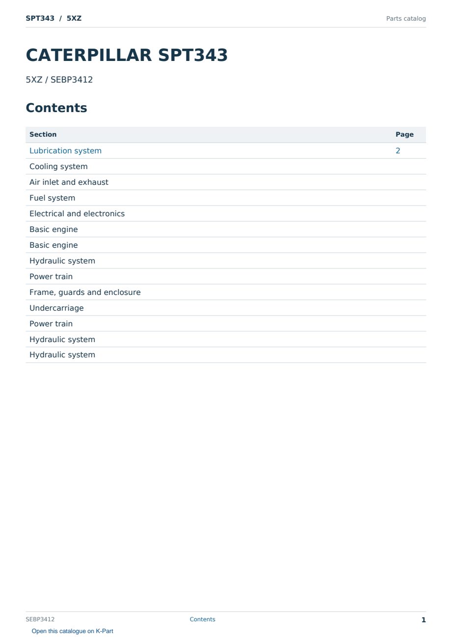 Caterpillar SPT343 S/N 5XZ Partsbook SEBP3412 (English) - sample page 1 of 10 Caterpillar SPT343 S/N 5XZ Partsbook SEBP3412 (English) - sample page 1 of 10
