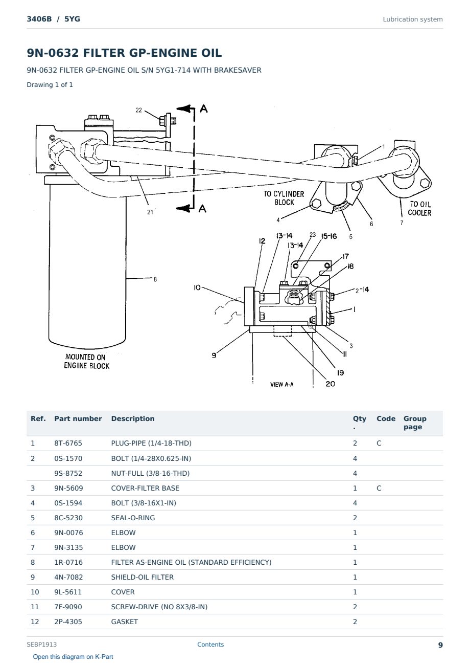 Caterpillar 3406B S/N 5YG Partsbook SEBP1913 (English) - sample page 9 of 10 Caterpillar 3406B S/N 5YG Partsbook SEBP1913 (English) - sample page 9 of 10