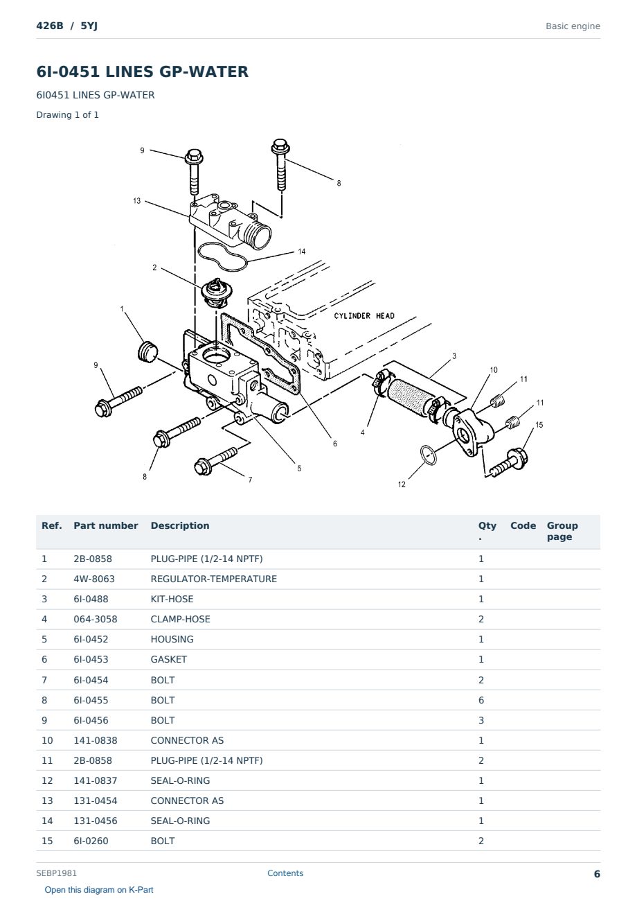 Caterpillar 426B S/N 5YJ Partsbook SEBP1981 (English) - sample page 6 of 10 Caterpillar 426B S/N 5YJ Partsbook SEBP1981 (English) - sample page 6 of 10
