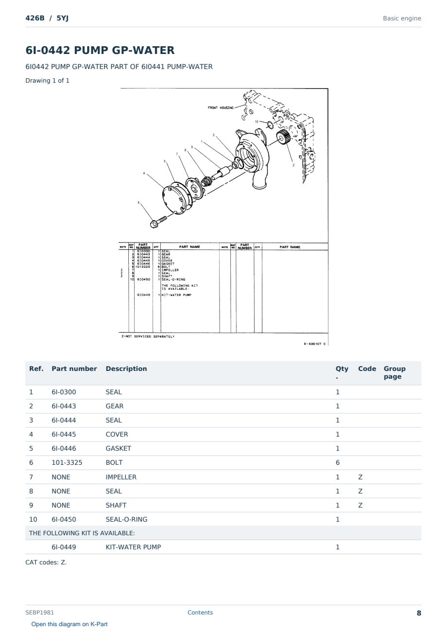 Caterpillar 426B S/N 5YJ Partsbook SEBP1981 (English) - sample page 8 of 10 Caterpillar 426B S/N 5YJ Partsbook SEBP1981 (English) - sample page 8 of 10