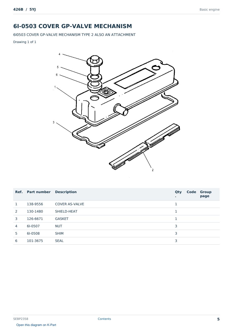 Caterpillar 426B S/N 5YJ Partsbook SEBP2358 (English) - sample page 5 of 10 Caterpillar 426B S/N 5YJ Partsbook SEBP2358 (English) - sample page 5 of 10