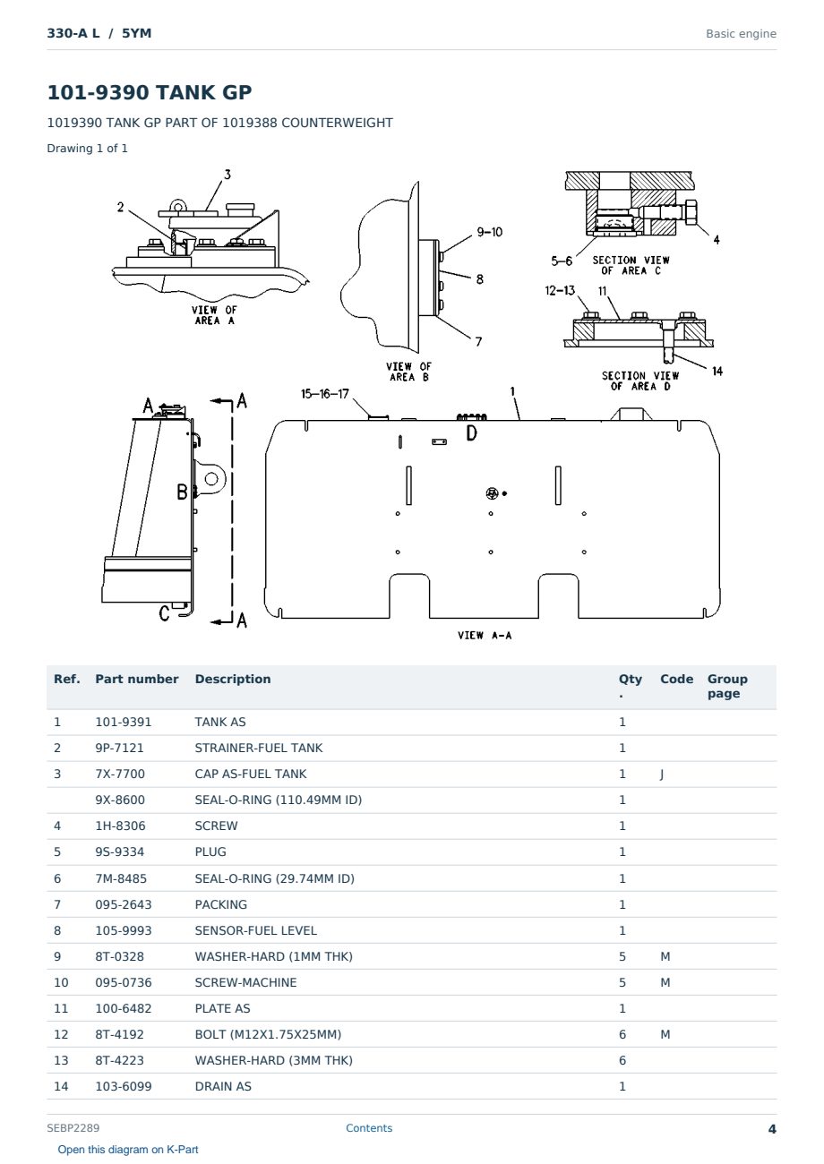 Caterpillar 330-A L S/N 5YM Partsbook SEBP2289 (English) - sample page 4 of 10 Caterpillar 330-A L S/N 5YM Partsbook SEBP2289 (English) - sample page 4 of 10