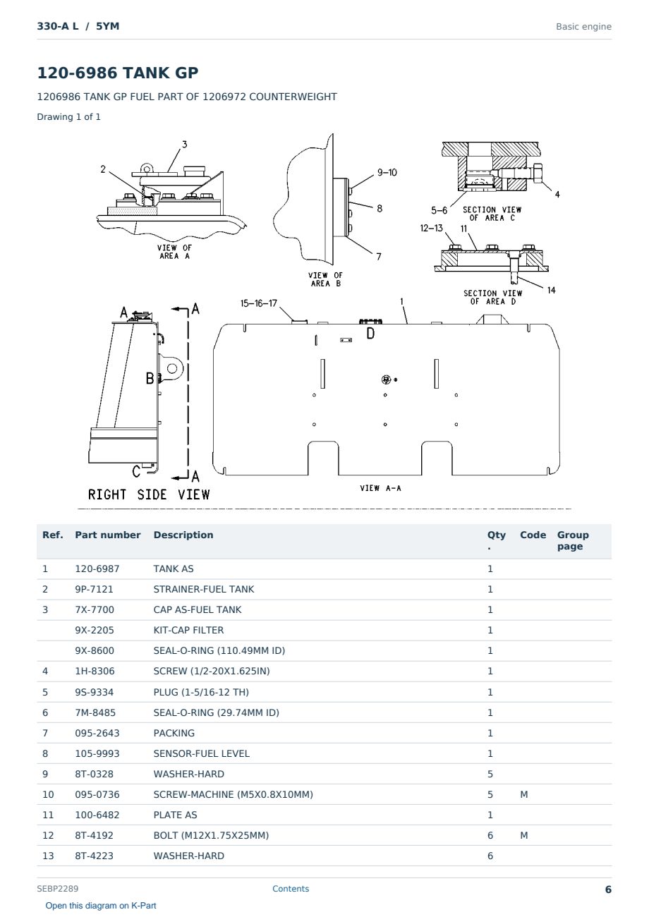 Caterpillar 330-A L S/N 5YM Partsbook SEBP2289 (English) - sample page 6 of 10 Caterpillar 330-A L S/N 5YM Partsbook SEBP2289 (English) - sample page 6 of 10