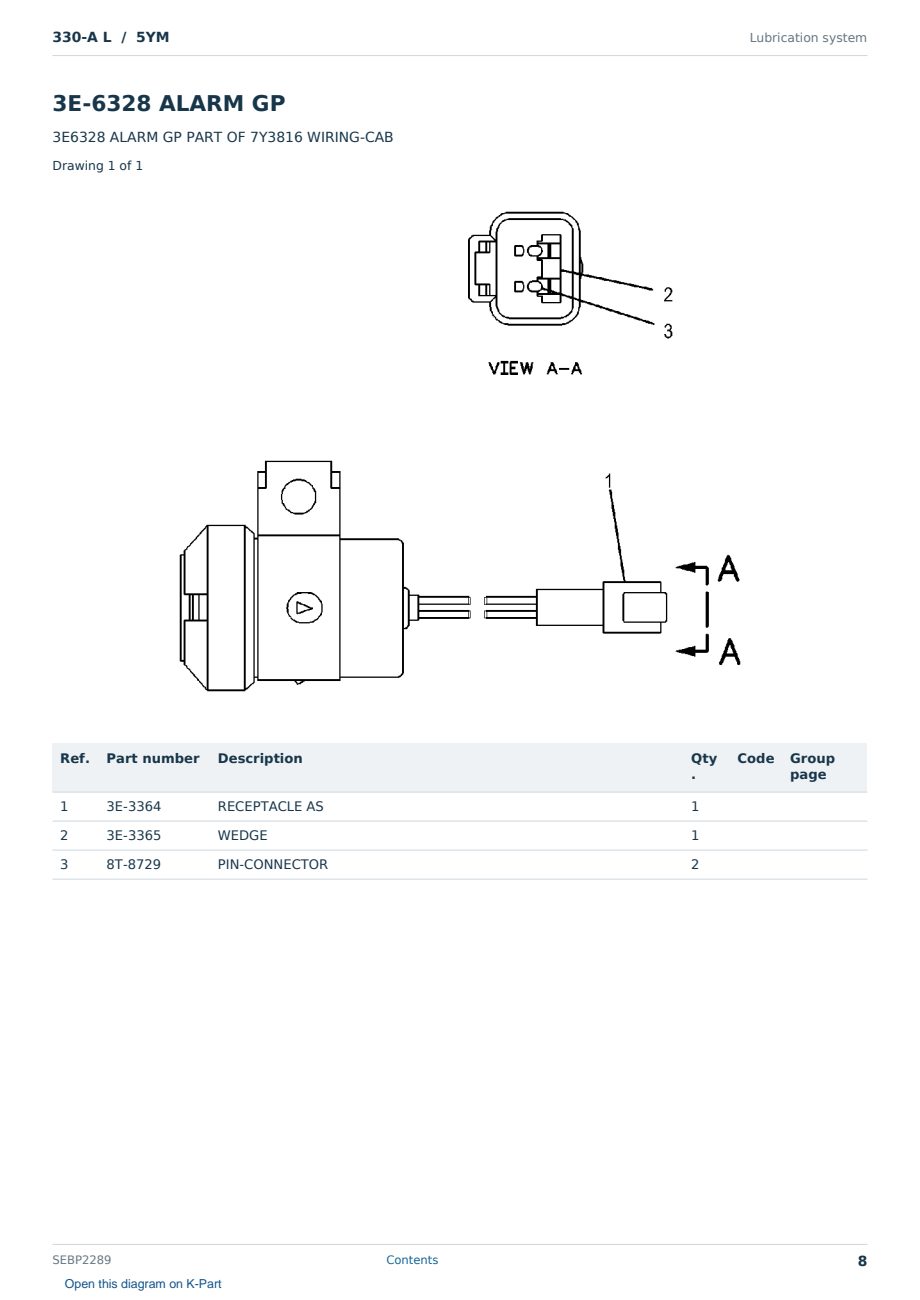 Caterpillar 330-A L S/N 5YM Partsbook SEBP2289 (English) - sample page 8 of 10 Caterpillar 330-A L S/N 5YM Partsbook SEBP2289 (English) - sample page 8 of 10