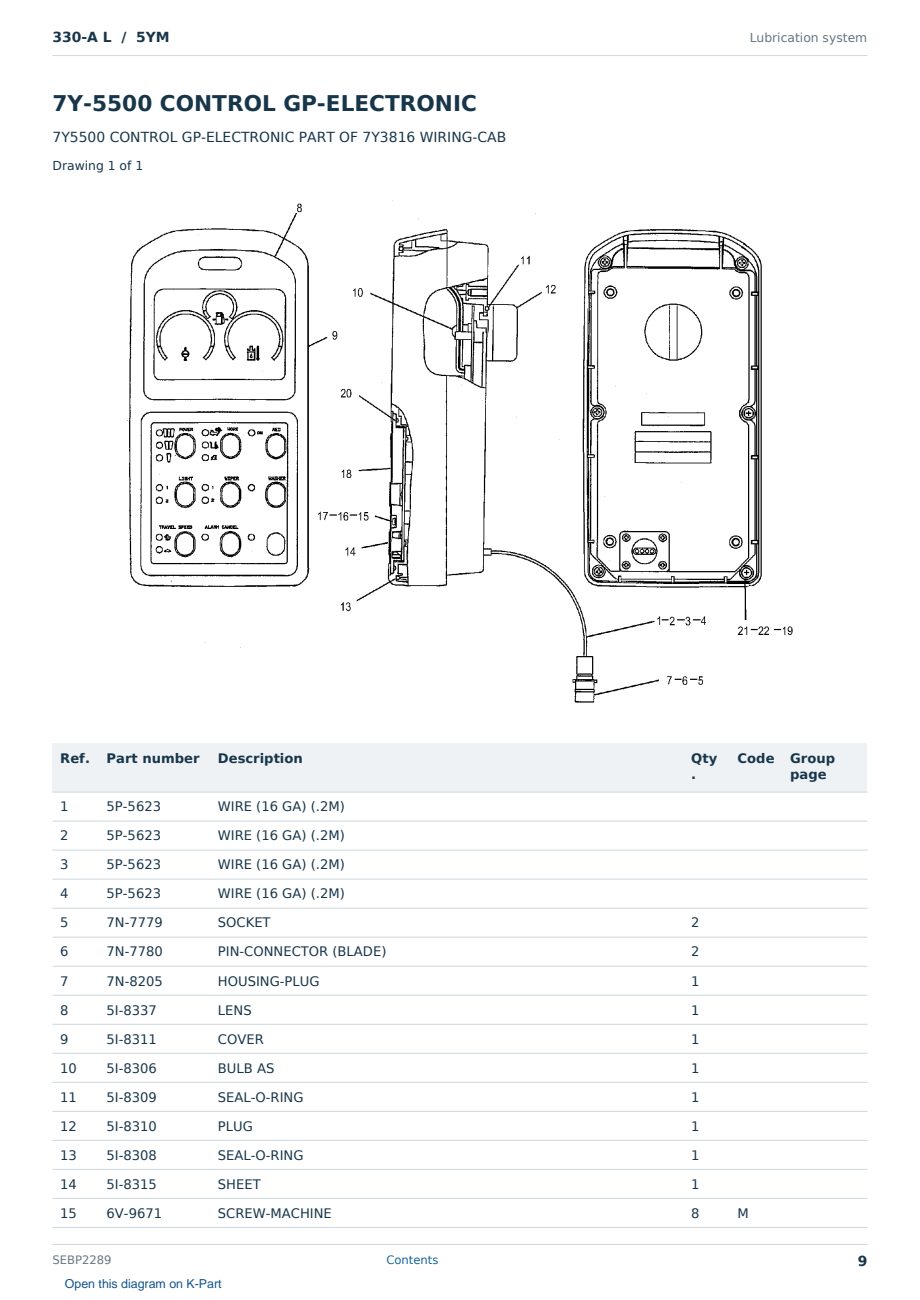 Caterpillar 330-A L S/N 5YM Partsbook SEBP2289 (English) - sample page 9 of 10 Caterpillar 330-A L S/N 5YM Partsbook SEBP2289 (English) - sample page 9 of 10