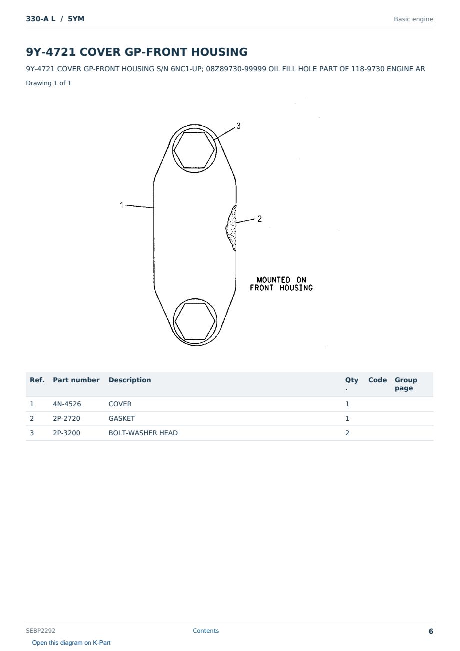 Caterpillar 330-A L S/N 5YM Partsbook SEBP2292 (English) - sample page 6 of 10 Caterpillar 330-A L S/N 5YM Partsbook SEBP2292 (English) - sample page 6 of 10