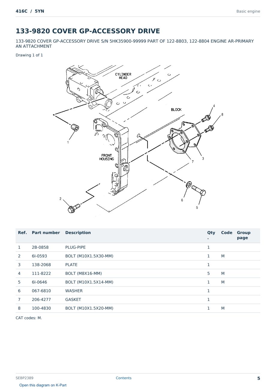 Caterpillar 416C S/N 5YN Partsbook SEBP2389 (English) - sample page 5 of 10 Caterpillar 416C S/N 5YN Partsbook SEBP2389 (English) - sample page 5 of 10