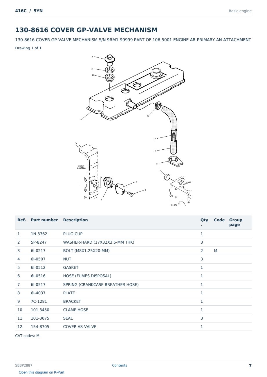 Caterpillar 416C S/N 5YN Partsbook SEBP2887 (English) - sample page 7 of 10 Caterpillar 416C S/N 5YN Partsbook SEBP2887 (English) - sample page 7 of 10