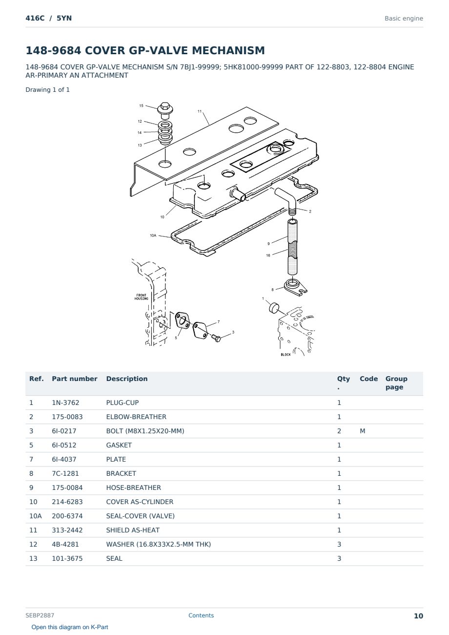 Caterpillar 416C S/N 5YN Partsbook SEBP2887 (English) - sample page 10 of 10 Caterpillar 416C S/N 5YN Partsbook SEBP2887 (English) - sample page 10 of 10
