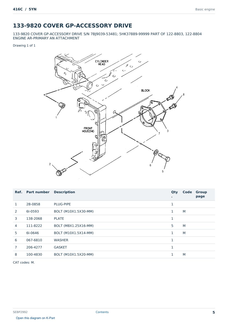 Caterpillar 416C S/N 5YN Partsbook SEBP2992 (English) - sample page 5 of 10 Caterpillar 416C S/N 5YN Partsbook SEBP2992 (English) - sample page 5 of 10