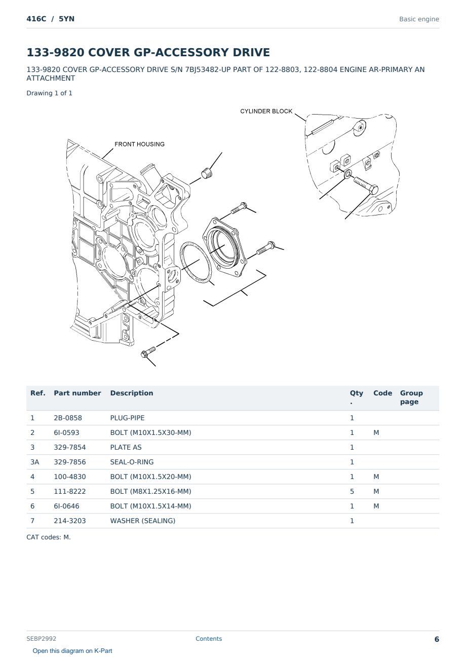 Caterpillar 416C S/N 5YN Partsbook SEBP2992 (English) - sample page 6 of 10 Caterpillar 416C S/N 5YN Partsbook SEBP2992 (English) - sample page 6 of 10