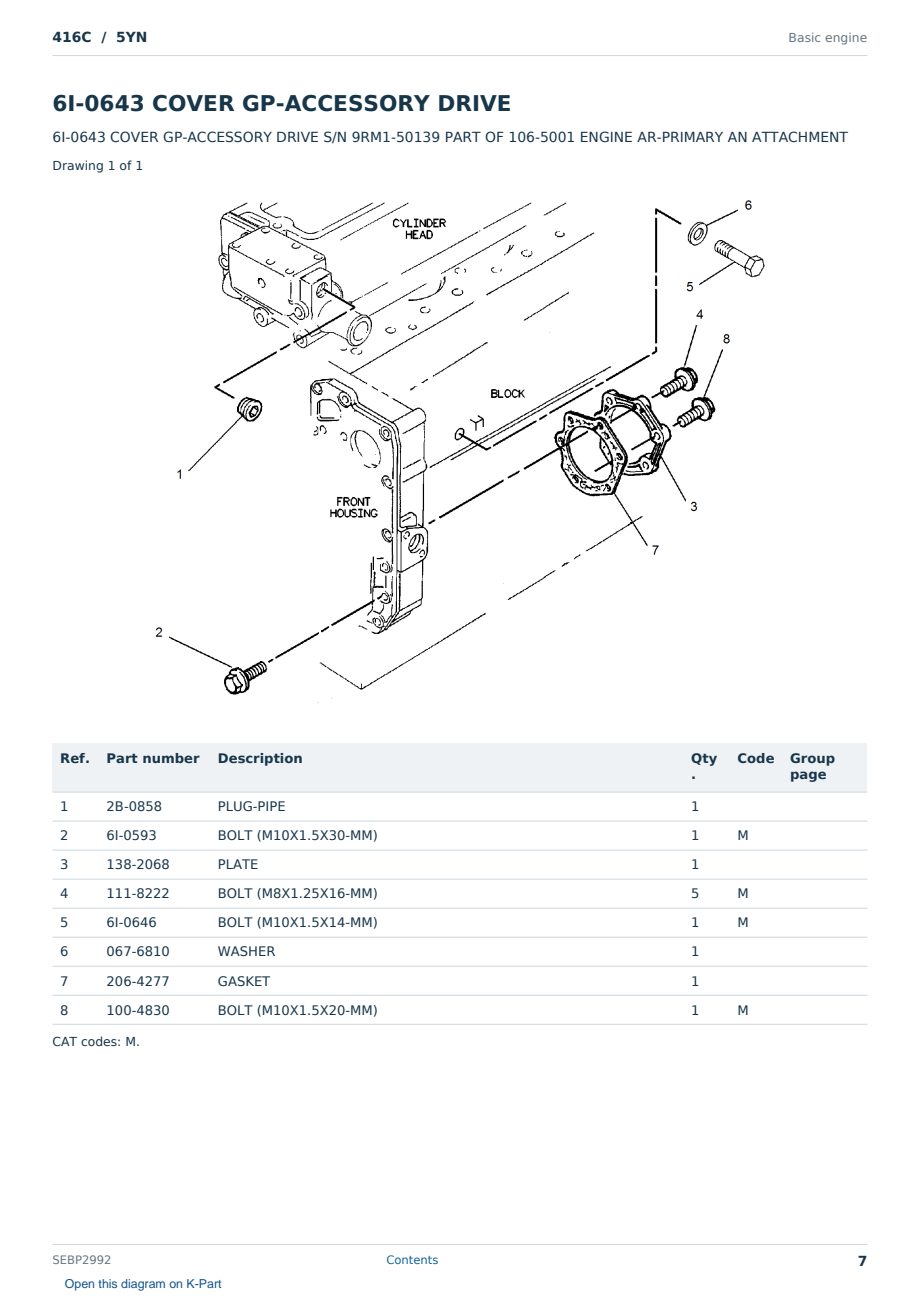Caterpillar 416C S/N 5YN Partsbook SEBP2992 (English) - sample page 7 of 10 Caterpillar 416C S/N 5YN Partsbook SEBP2992 (English) - sample page 7 of 10