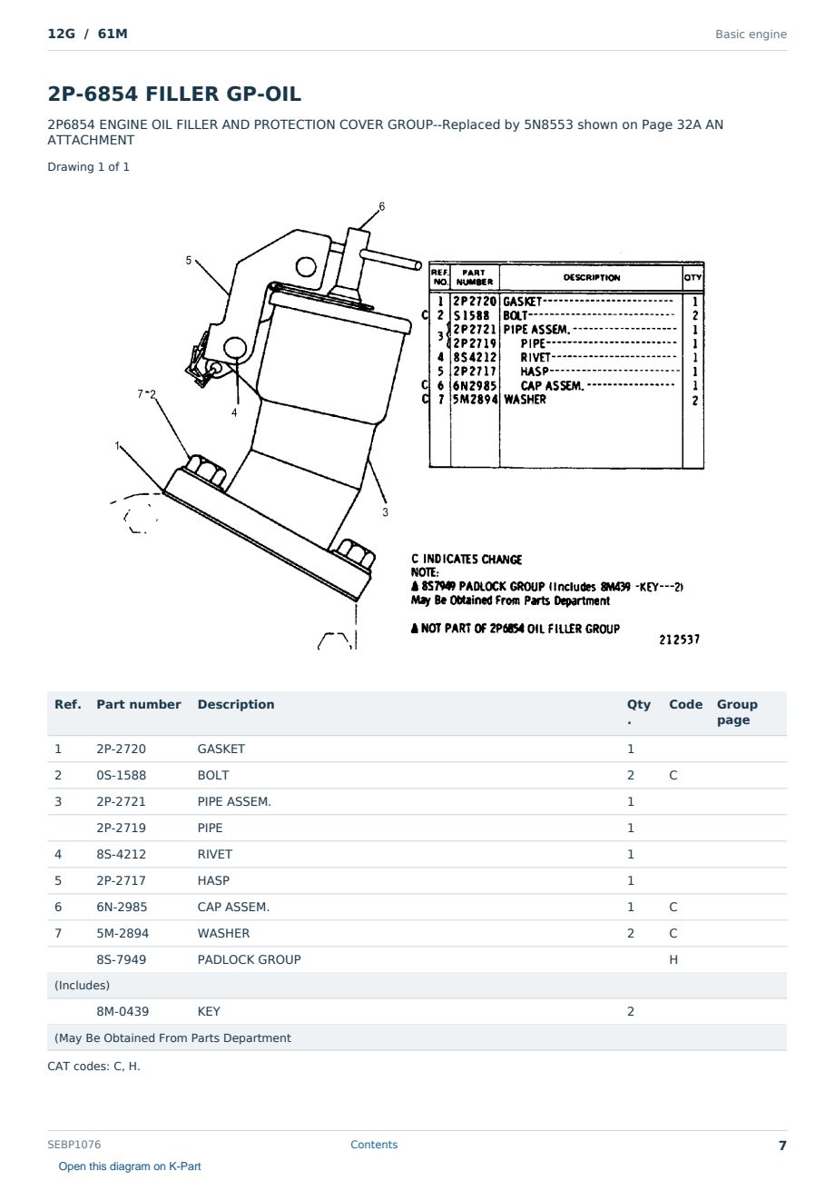 Caterpillar 12G S/N 61M Partsbook SEBP1076 (English) - sample page 7 of 10 Caterpillar 12G S/N 61M Partsbook SEBP1076 (English) - sample page 7 of 10