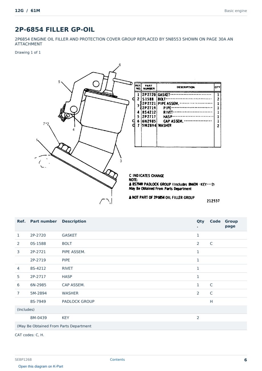 Caterpillar 12G S/N 61M Partsbook SEBP1268 (English) - sample page 6 of 10 Caterpillar 12G S/N 61M Partsbook SEBP1268 (English) - sample page 6 of 10