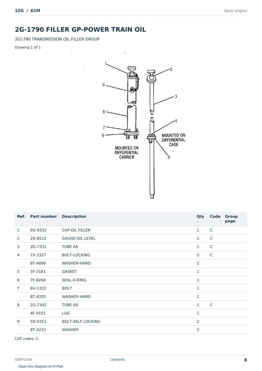 Caterpillar 12G S/N 61M Partsbook SEBP1268 (English) - sample page 8 of 10 Caterpillar 12G S/N 61M Partsbook SEBP1268 (English) - sample page 8 of 10