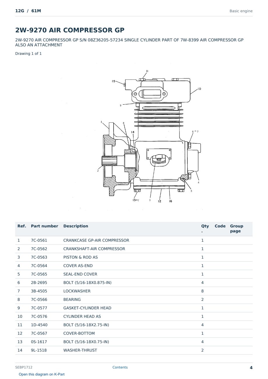 Caterpillar 12G S/N 61M Partsbook SEBP1712 (English) - sample page 4 of 10 Caterpillar 12G S/N 61M Partsbook SEBP1712 (English) - sample page 4 of 10