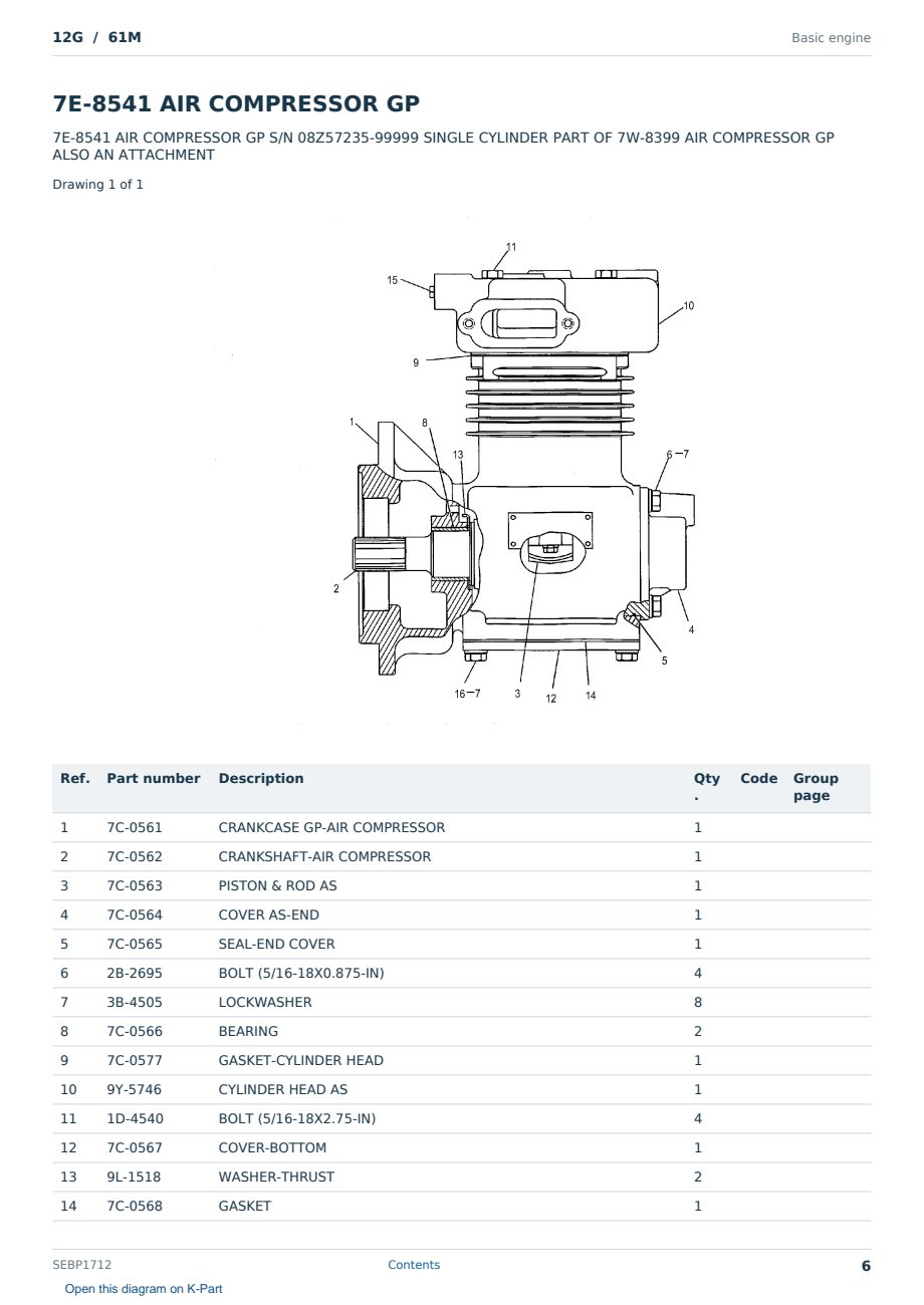 Caterpillar 12G S/N 61M Partsbook SEBP1712 (English) - sample page 6 of 10 Caterpillar 12G S/N 61M Partsbook SEBP1712 (English) - sample page 6 of 10