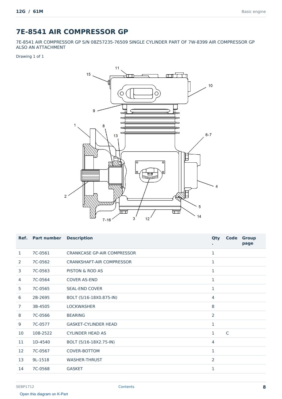 Caterpillar 12G S/N 61M Partsbook SEBP1712 (English) - sample page 8 of 10 Caterpillar 12G S/N 61M Partsbook SEBP1712 (English) - sample page 8 of 10