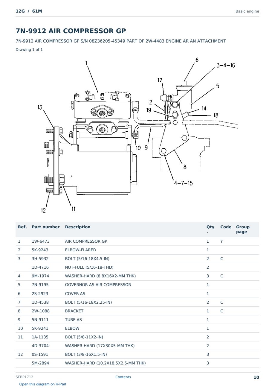Caterpillar 12G S/N 61M Partsbook SEBP1712 (English) - sample page 10 of 10 Caterpillar 12G S/N 61M Partsbook SEBP1712 (English) - sample page 10 of 10