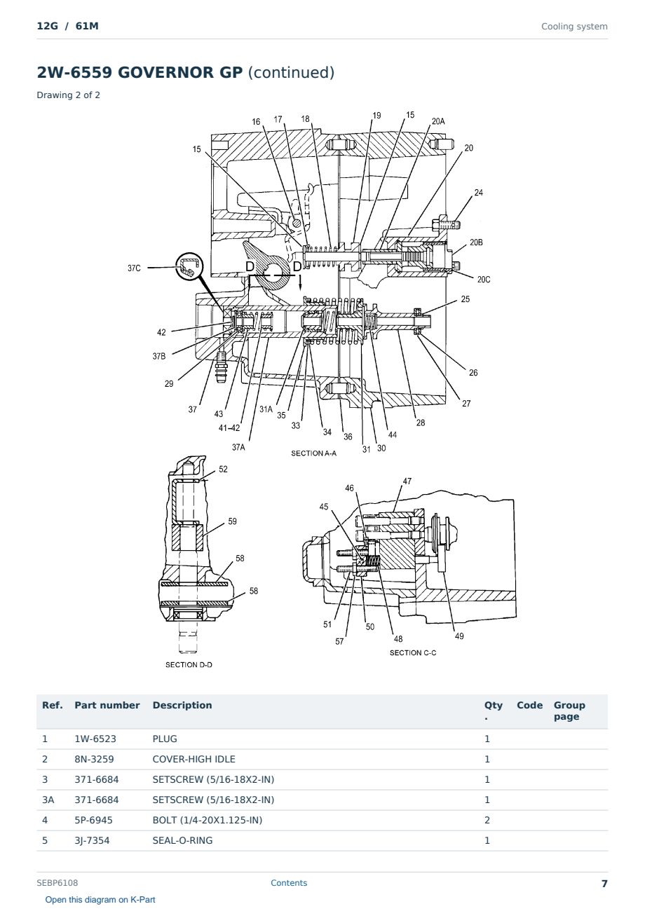 Caterpillar 12G S/N 61M Partsbook SEBP6108 (English) - sample page 7 of 10 Caterpillar 12G S/N 61M Partsbook SEBP6108 (English) - sample page 7 of 10