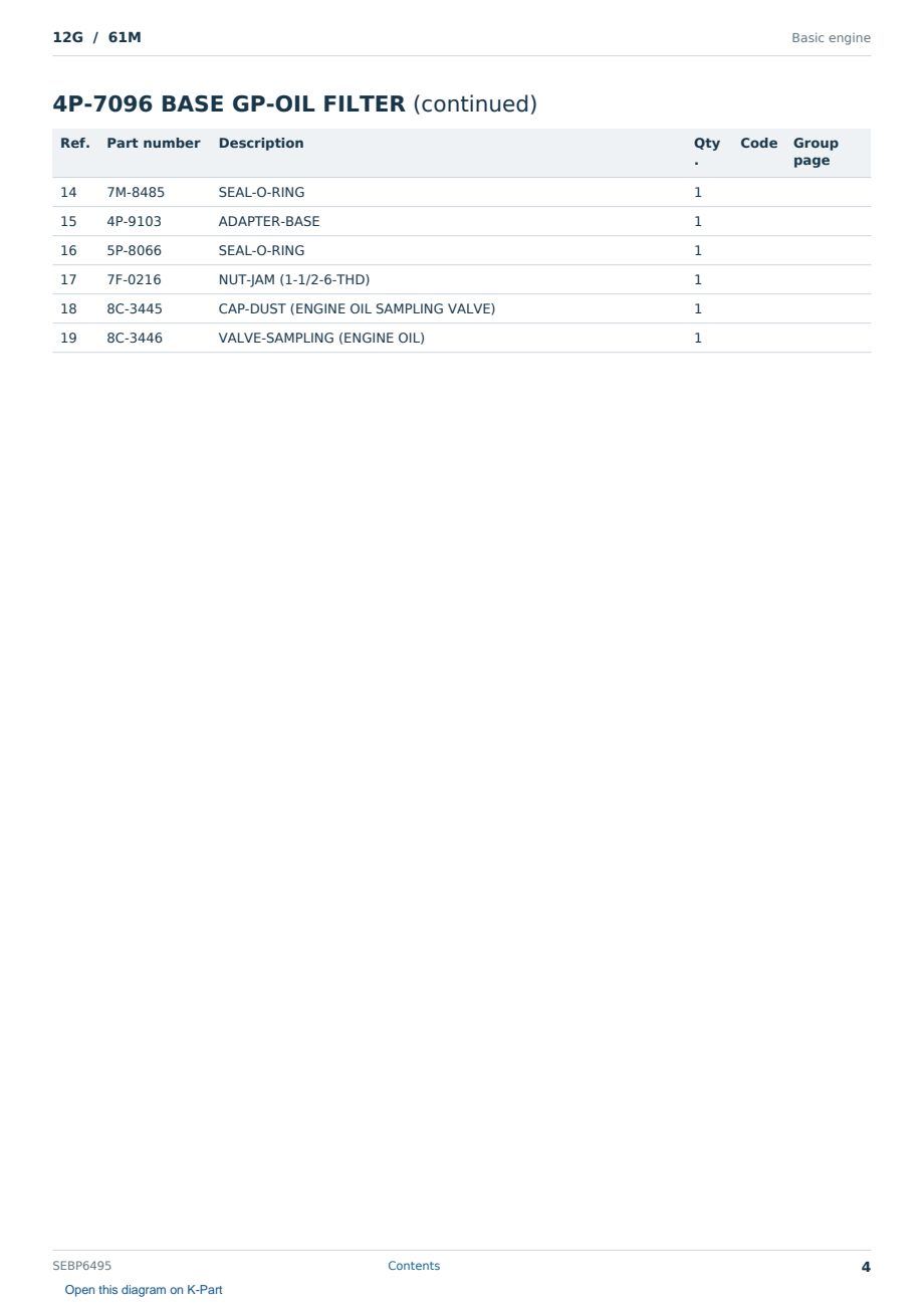 Caterpillar 12G S/N 61M Partsbook SEBP6495 (English) - sample page 4 of 10 Caterpillar 12G S/N 61M Partsbook SEBP6495 (English) - sample page 4 of 10