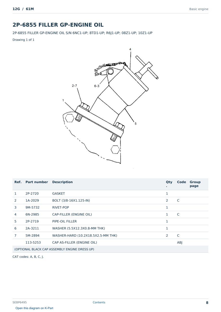 Caterpillar 12G S/N 61M Partsbook SEBP6495 (English) - sample page 8 of 10 Caterpillar 12G S/N 61M Partsbook SEBP6495 (English) - sample page 8 of 10