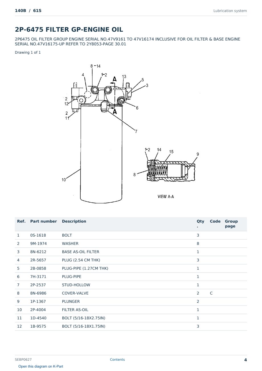 Caterpillar 140B S/N 61S Partsbook SEBP0627 (English) - sample page 4 of 10 Caterpillar 140B S/N 61S Partsbook SEBP0627 (English) - sample page 4 of 10