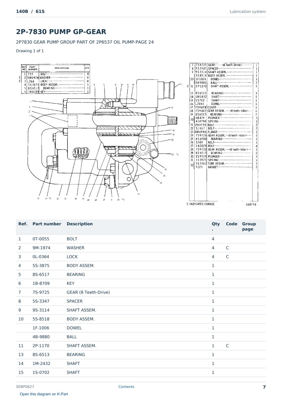 Caterpillar 140B S/N 61S Partsbook SEBP0627 (English) - sample page 7 of 10 Caterpillar 140B S/N 61S Partsbook SEBP0627 (English) - sample page 7 of 10
