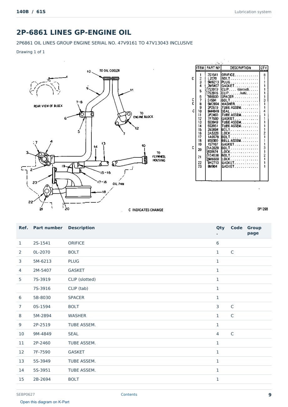 Caterpillar 140B S/N 61S Partsbook SEBP0627 (English) - sample page 9 of 10 Caterpillar 140B S/N 61S Partsbook SEBP0627 (English) - sample page 9 of 10