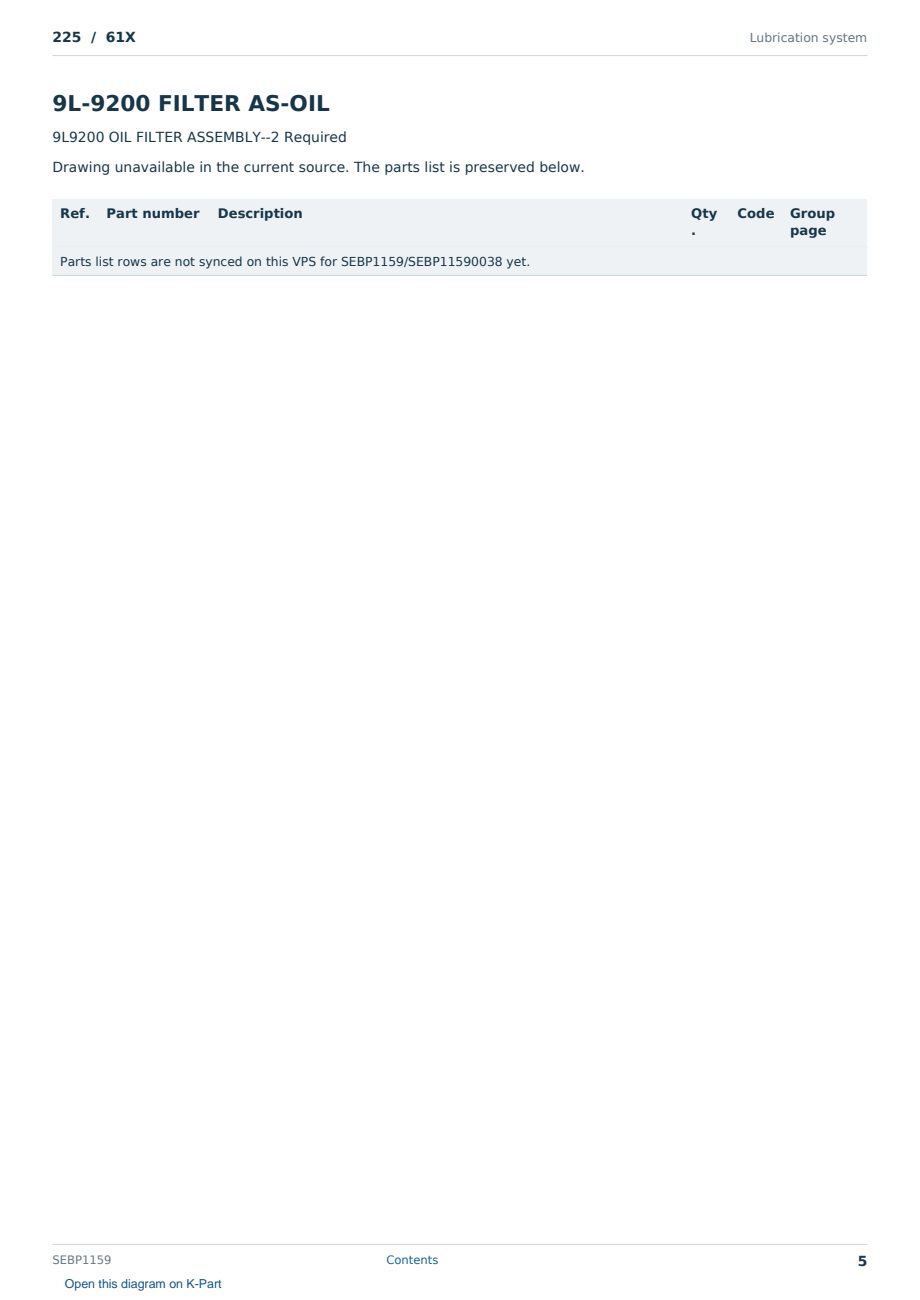 Caterpillar 225 S/N 61X Partsbook SEBP1159 (English) - sample page 5 of 10 Caterpillar 225 S/N 61X Partsbook SEBP1159 (English) - sample page 5 of 10