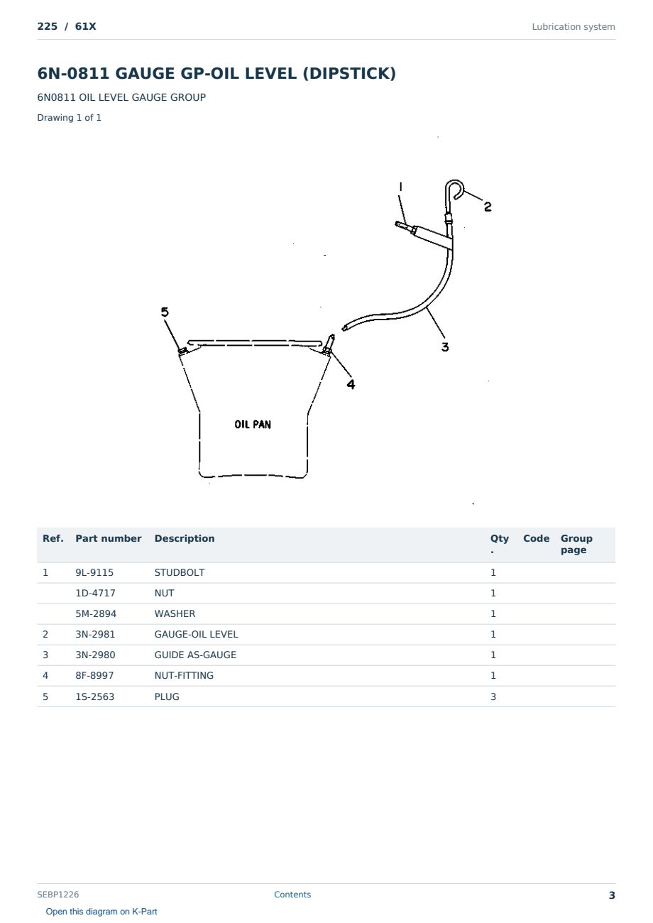 Caterpillar 225 S/N 61X Partsbook SEBP1226 (English) - sample page 3 of 10 Caterpillar 225 S/N 61X Partsbook SEBP1226 (English) - sample page 3 of 10