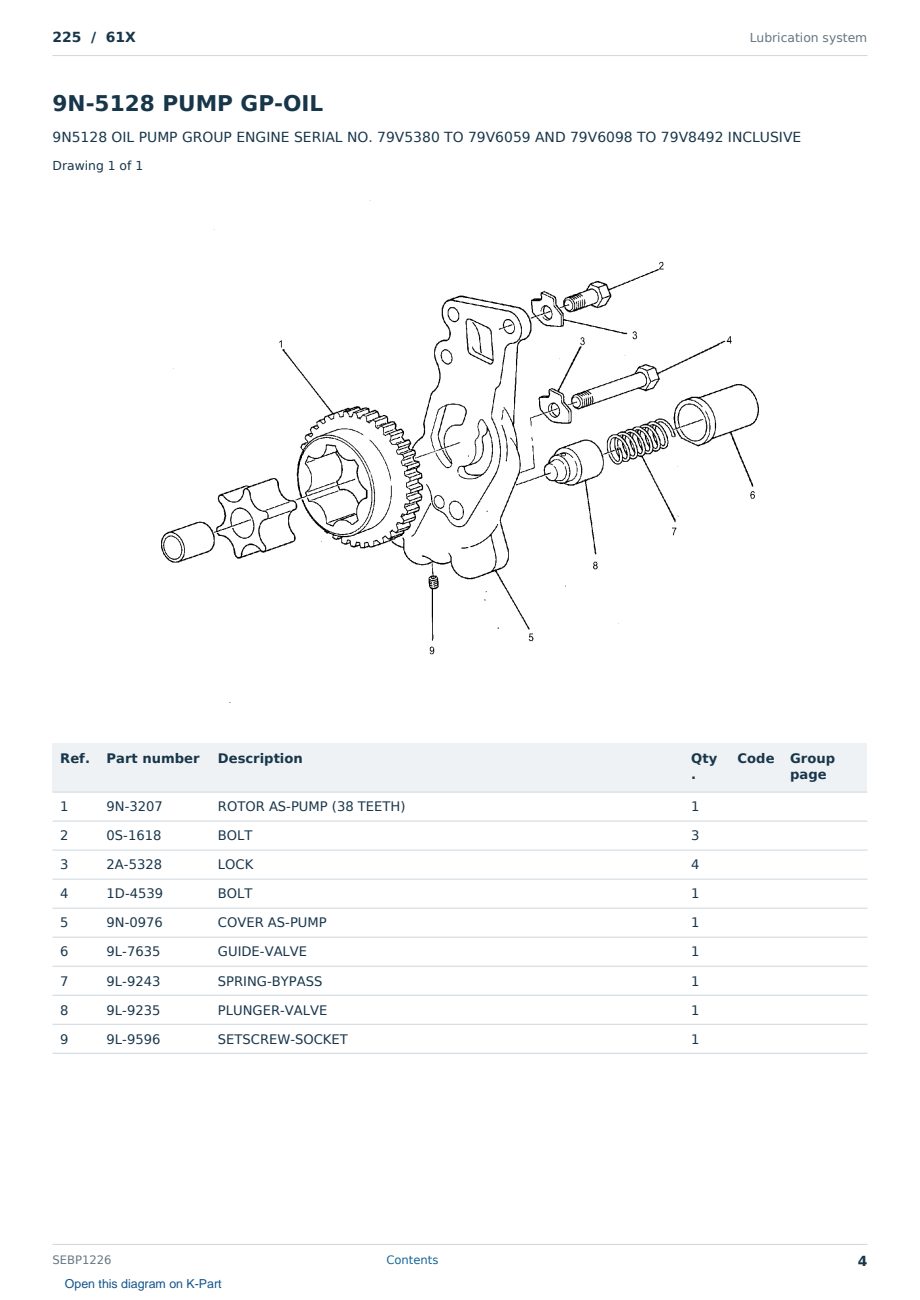 Caterpillar 225 S/N 61X Partsbook SEBP1226 (English) - sample page 4 of 10 Caterpillar 225 S/N 61X Partsbook SEBP1226 (English) - sample page 4 of 10