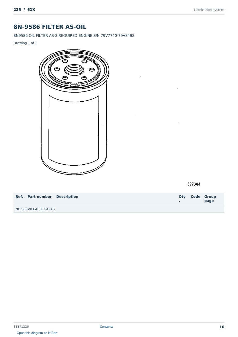 Caterpillar 225 S/N 61X Partsbook SEBP1226 (English) - sample page 10 of 10 Caterpillar 225 S/N 61X Partsbook SEBP1226 (English) - sample page 10 of 10