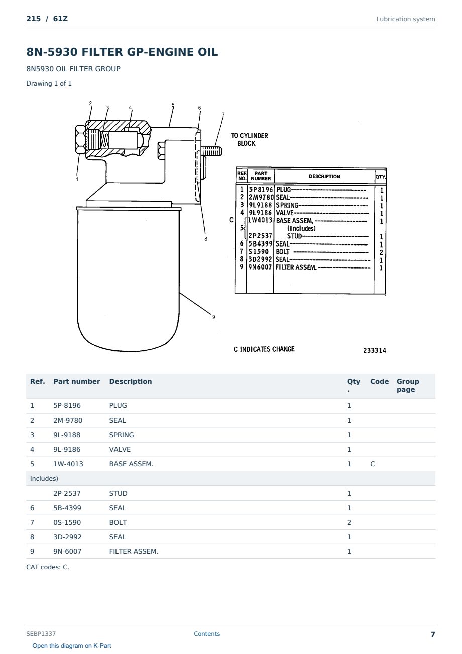 Caterpillar 215 S/N 61Z Partsbook SEBP1337 (English) - sample page 7 of 10 Caterpillar 215 S/N 61Z Partsbook SEBP1337 (English) - sample page 7 of 10