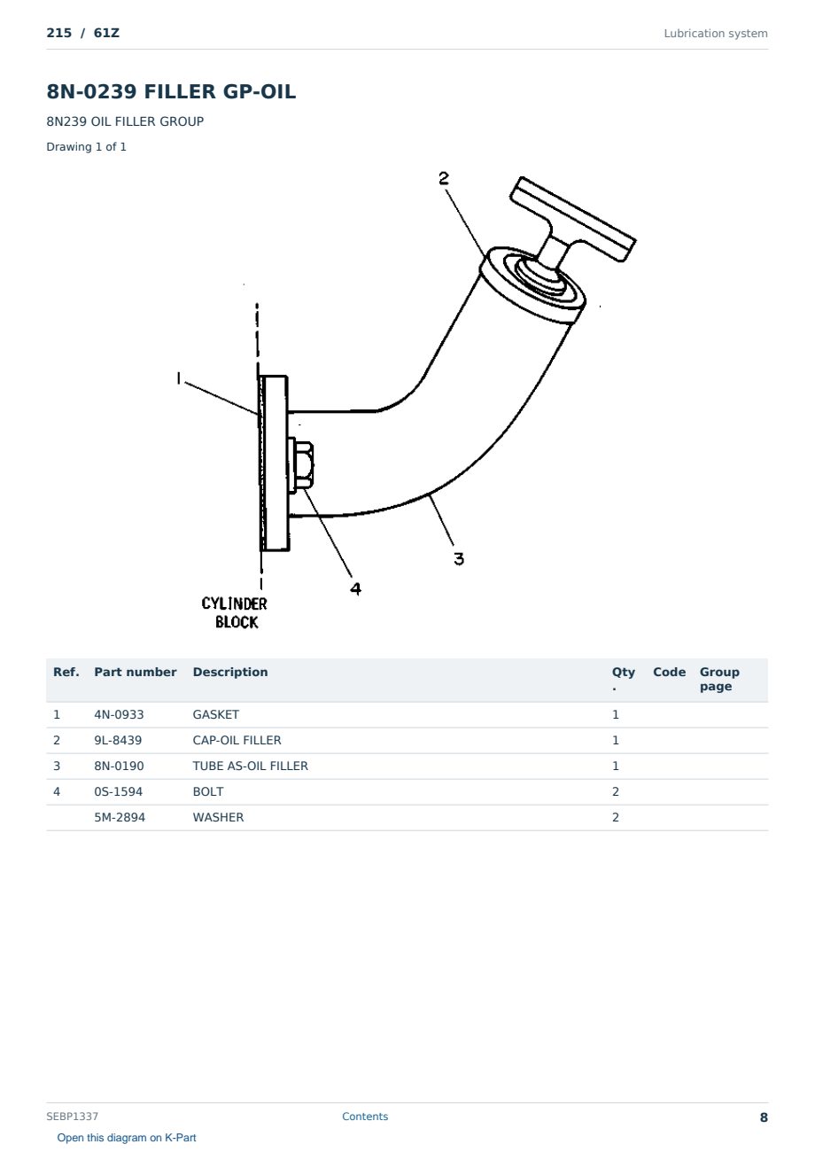 Caterpillar 215 S/N 61Z Partsbook SEBP1337 (English) - sample page 8 of 10 Caterpillar 215 S/N 61Z Partsbook SEBP1337 (English) - sample page 8 of 10