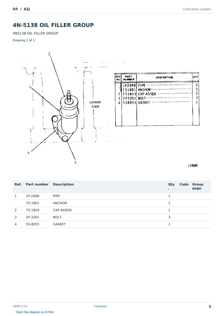 Caterpillar D5 S/N 62J Partsbook HEBP1126 (English) - sample page 5 of 10 Caterpillar D5 S/N 62J Partsbook HEBP1126 (English) - sample page 5 of 10