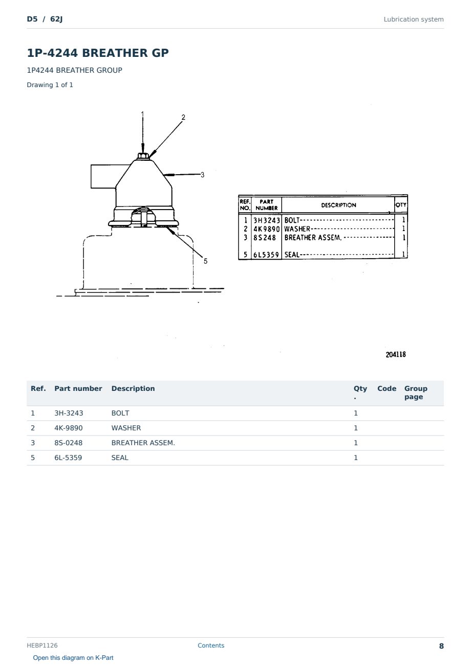 Caterpillar D5 S/N 62J Partsbook HEBP1126 (English) - sample page 8 of 10 Caterpillar D5 S/N 62J Partsbook HEBP1126 (English) - sample page 8 of 10